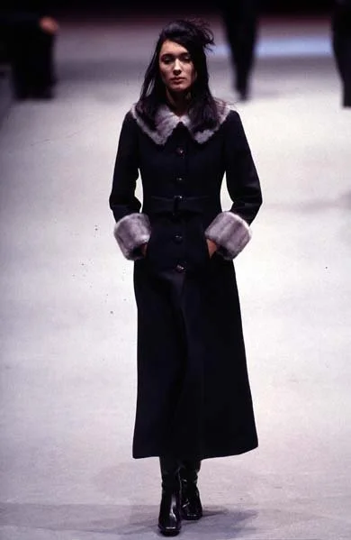 MOSCHINO ブラック ロングコート フリル Moschino Couture F/W 1996 faux fur trim coat — JAMES VELORIA